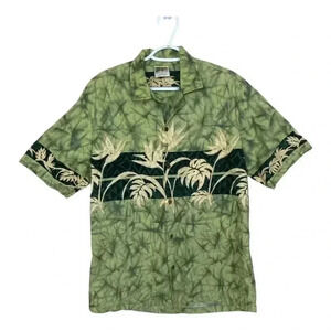 Winnie Fashion Local Bird of Paradise Green Cotton Hawaiian Shirt made in Hawaii